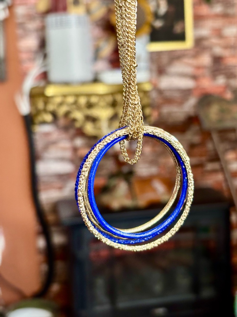 Premiere design Gold & Cobalt Blue Circle Pendant Necklace firm price